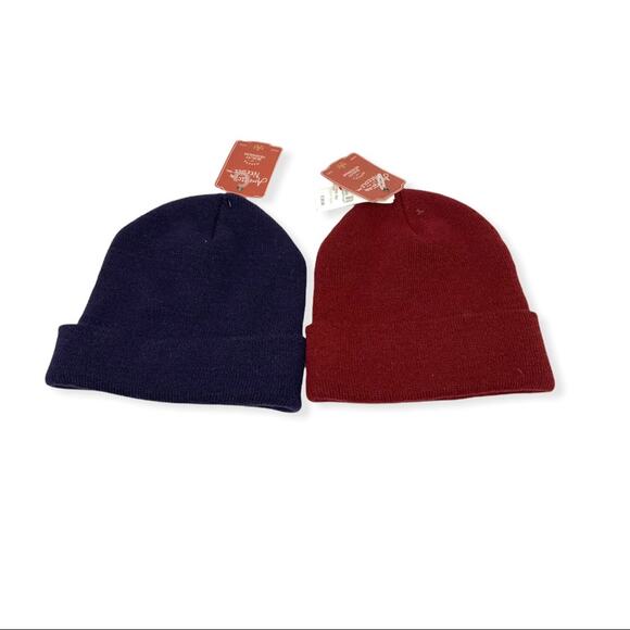 American Needle Set of 2 Cuffed Beanies Navy Blue Cranberry NWT - Picture 1 of 2